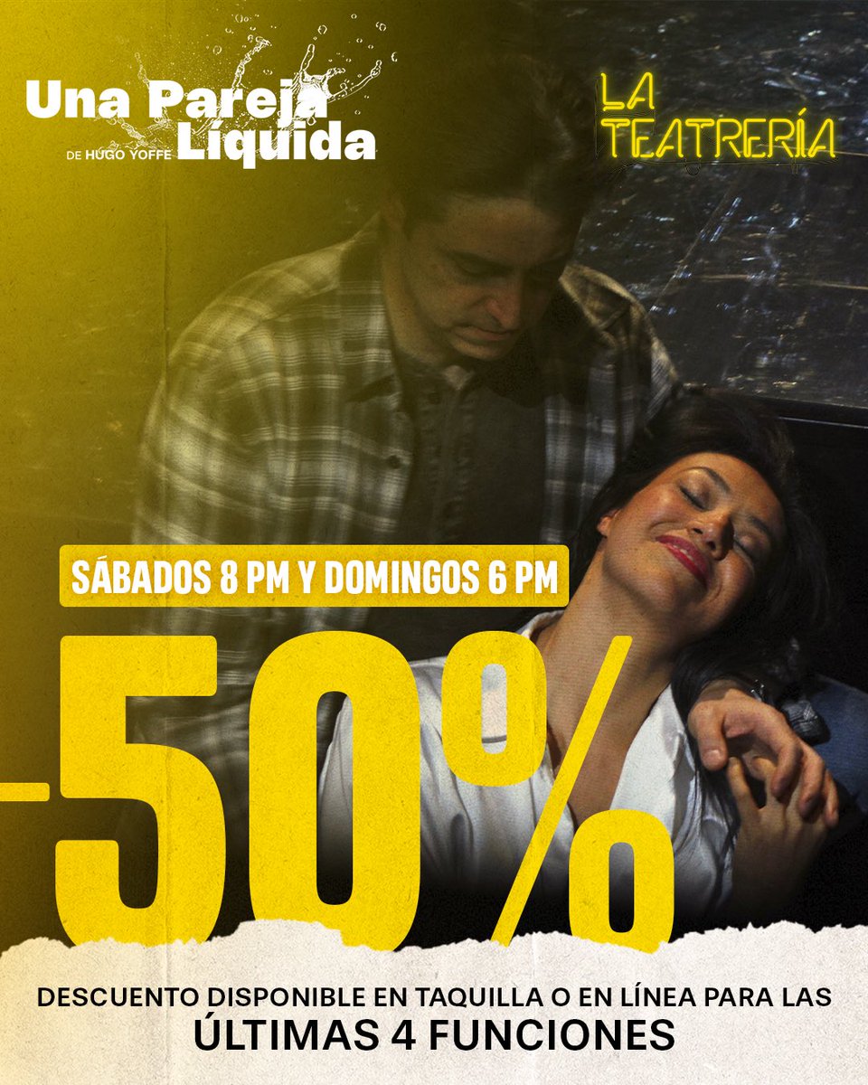 LaTeatreria's tweet photo. ¡Este fin de semana aprovecha las promociones que tenemos para ti! 🐝 

🦢“Un pato no tan feo” 
🎟️2x1 presentando la imagen en taquilla 
*Válido para funciones del 1 y 22 feb* 

💧“Una pareja Líquida” 
🎟️50% de descuento 
*Válido en taquilla y https://t.co/Ut2Ji0WDDA https://t.co/c5FyXR9FeM