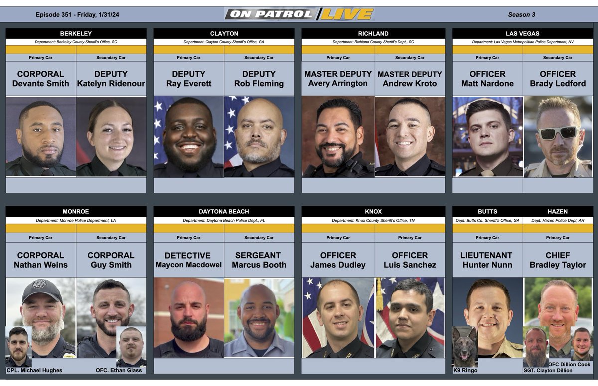 OfficialOPLive's tweet image. Welcome to Friday #OPNation. Tune in at 8e|5p for #OnPatrolFirstShift, followed by #OnPatrolLive at 9e|6p. Here is your lineup for the evening!
