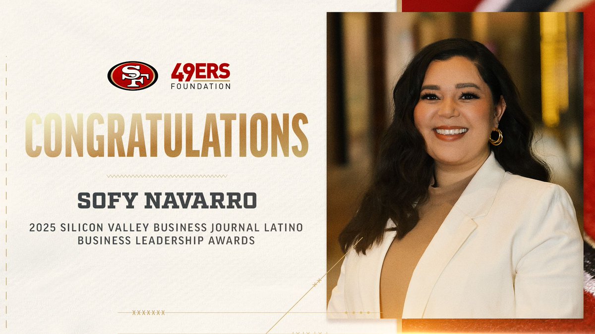 49ersFoundation's tweet photo. Congratulations to our very own Sofy Navarro, Senior Manager of #49ersEDU, for being recognized in the @svbizjournal Latino Business Leadership Awards!

As a key leader of the 49ers EDU program for the last 10 years, Sofy’s dedication to education and empowerment continues to make a lasting impact. We are so proud to have her on our team! 👏