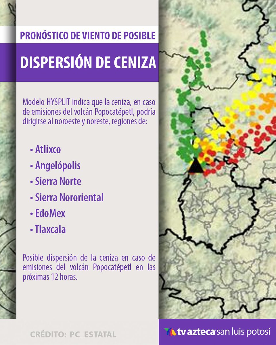 ¡ATENCIÓN! 😷 ⚠️ Las autoridades dieron a conocer que la dispersión de #ceniza y emisiones del volcán #Popocatépetl, podría dirigirse al noroeste y noreste. 🌬️🌋⁣
⁣
El semáforo de alerta se mantiene en #AmarilloFase 2. 🟡⁣
⁣
Más en aztecapuebla.com