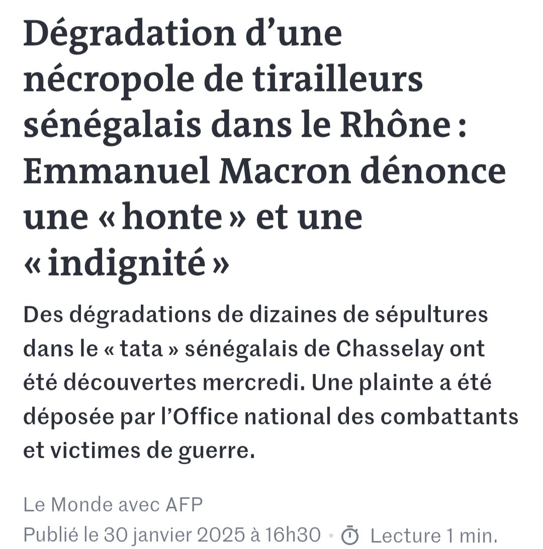 MrPropagande's tweet photo. Bonjour @BrunoRetailleau, vous avez pris le temps de tweeter sur la dégradation de la tombe des Le Pen, mais vous n’avez rien tweeté apres l’annonce de la degradation d’une nécropole dédiée aux tirailleurs sénégalais dans ́le Rhône. Pourquoi ? Êtes-vous raciste ? https://t.co/XFWHNv6hM9