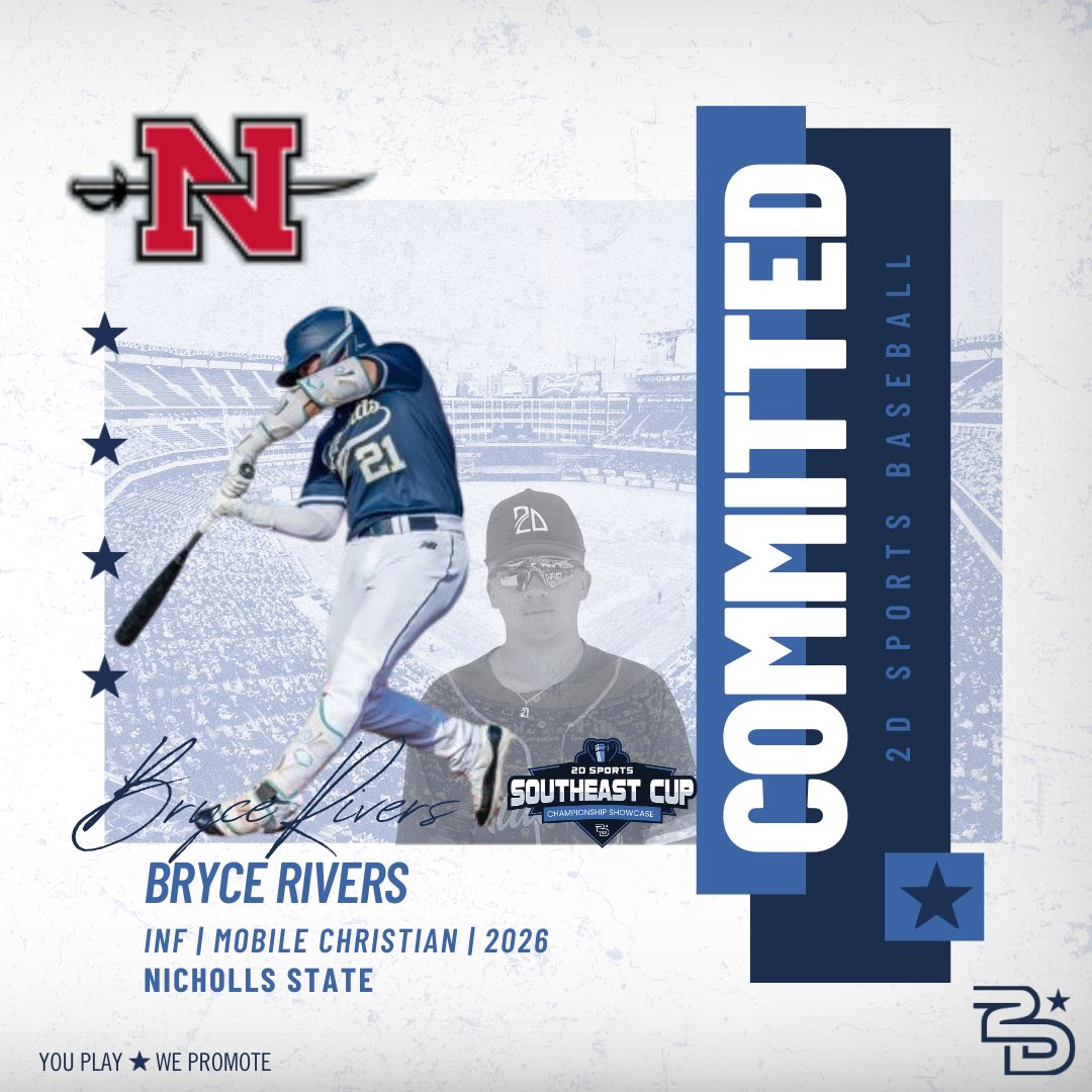2D Sports Alabama (@2dsportsal) on Twitter photo 🔒 COMMITTED 🔒
Congrats to IF Bryce Rivers (<a href="/Brycerivers21/">Bryce Rivers</a> ) on his commitment to <a href="/Nicholls_BSB/">Nicholls Baseball</a>.
Rivers played for Team Alabama the past 2 years at the Southeast Cup. He’s one of the top hitters in the ‘26 class.
@MCSBaseball2 | <a href="/AdamHeis6/">Adam Heisler</a> 🔒 COMMITTED 🔒
Congrats to IF Bryce Rivers (<a href="/Brycerivers21/">Bryce Rivers</a> ) on his commitment to <a href="/Nicholls_BSB/">Nicholls Baseball</a>.
Rivers played for Team Alabama the past 2 years at the Southeast Cup. He’s one of the top hitters in the ‘26 class.
@MCSBaseball2 | <a href="/AdamHeis6/">Adam Heisler</a>