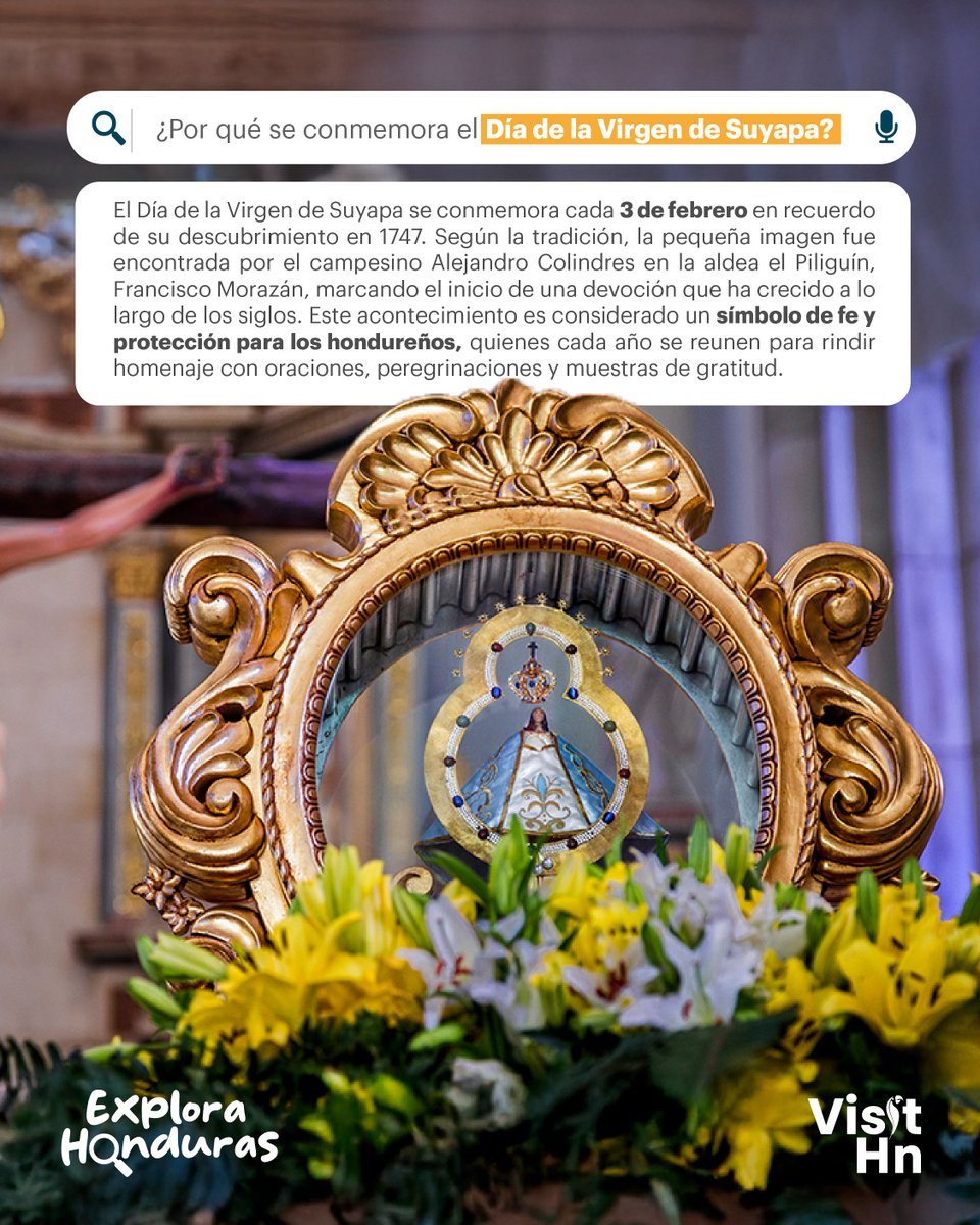 visithonduras's tweet photo. 🔍#ExploraHonduras
Esta semana en "Explora Honduras", conoce el significado de la conmemoración del Día de la Virgen de Suyapa. Cada 3 de febrero, Honduras honra a su patrona, reconocida oficialmente desde 1925. https://t.co/HmH7AHYlu7