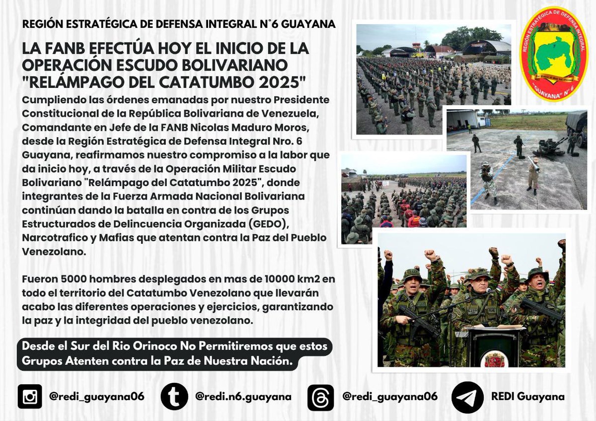 📌 #DeInterés || Se da inicio a la Operación Escudo Bolivariano "Relámpago del Catatumbo 2025"
#31ene #Fanb #Venezuela #EjercitoBolivariano