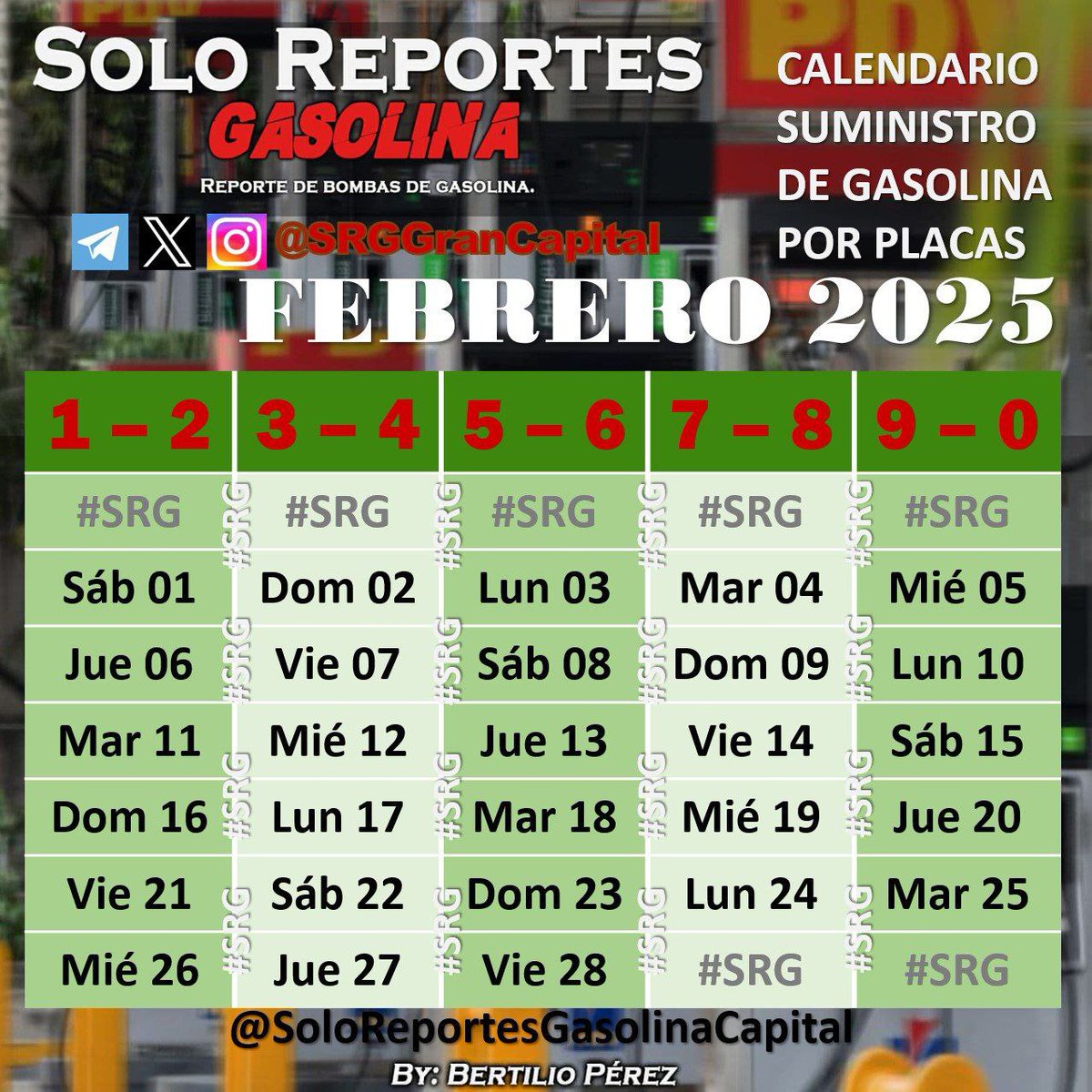Cronograma de Gasolina #FEBRERO E/S. Subsidiadas Por Placas ⛽️ Grupo Telegram ➡️ t.me/SRGGranCapital
#SRG #CalendarioGasolina #SoloReportesGasolinaCapital #Gasolina #DttoCapital #Caracas #Miranda #AltosMirandinos #Guarenas #Guatire #LaGuaira
.