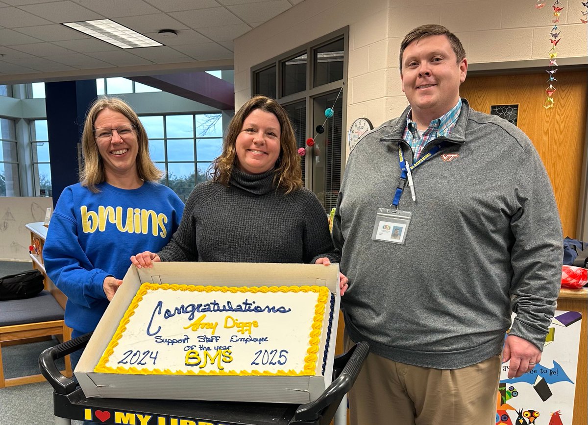 Congratulations to Mrs. Amy Diggs, our Support Staff Employee of the Year!
Mrs. Diggs helps the school run smoothly each day. She is kind, welcoming, and helpful to all families who come to BMS.  We are grateful  for all of her hard work!