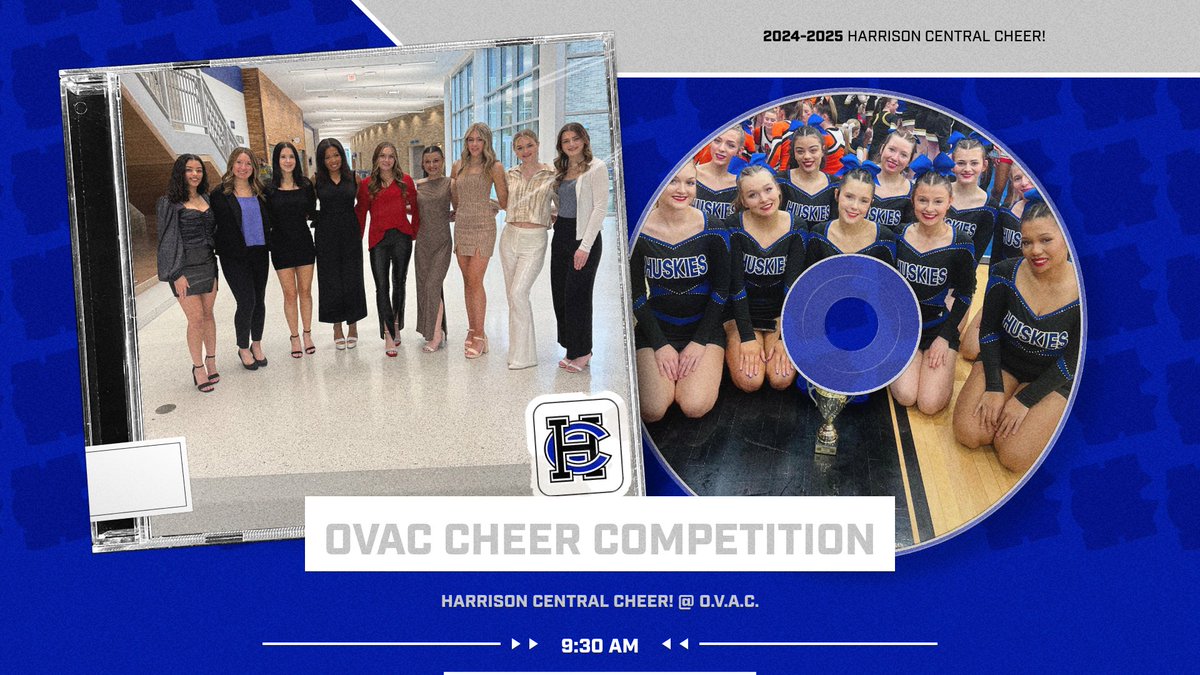 Good Luck to Harrison Central Cheerleaders at the OVAC Cheer Championships on Saturday February 1st!

📍 WesBanco Arena Wheeling, WV
⌚️9:00am. Harrison Central at 9:56am!