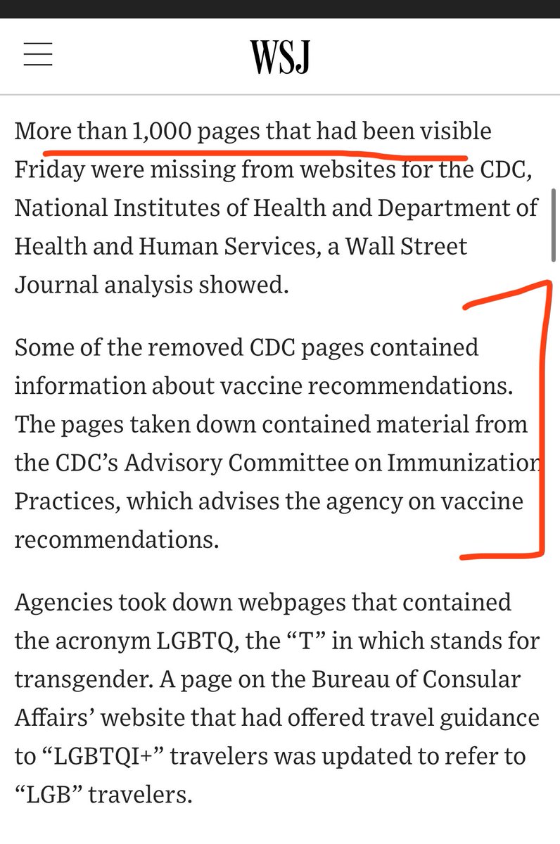 🪓DELETION UPDATE—More than 1,000 pages are now deleted from websites of CDC, National Institutes of Health, and other sites of the Department of Health and Human Services, according to a new WSJ analysis—including many **vaccine recommendation** scientific pages!
