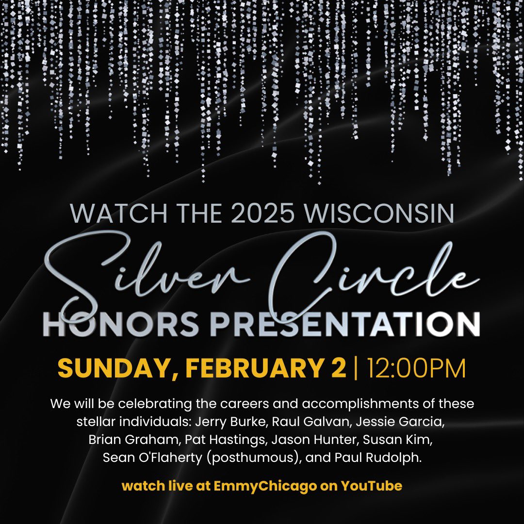 SUNDAY | February 2, 2025 | 12:00pm

Join us in celebrating the careers and accomplishments of this year’s Wisconsin Silver Circle Honorees.

Watch live:
youtube.com/live/mjbHe7xUW…