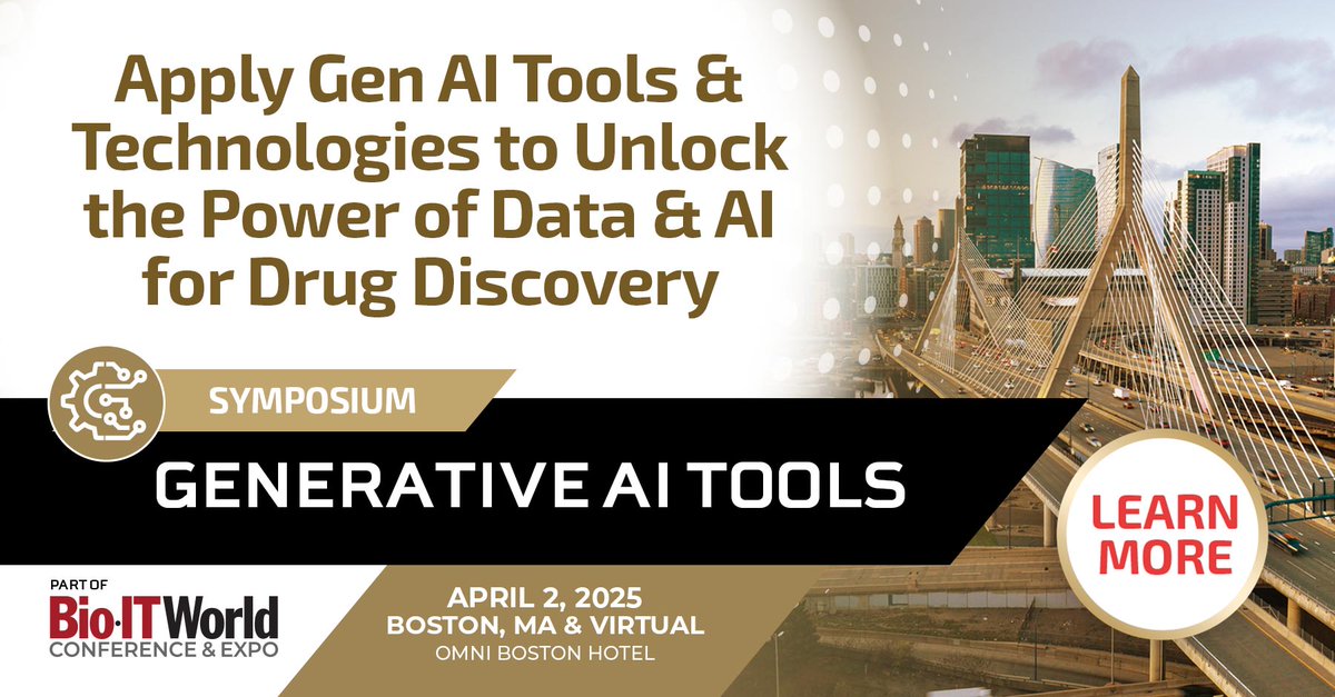 🚀 Ready to Revolutionize Drug Discovery &amp; Development with Generative AI?
 
Join us on April 2, 2025, at the 24th Annual Bio-IT World Conference &amp; Expo for the Generative AI Tools Symposium! 🌟 This is your chance to dive deep into the latest generative AI technologies and tools