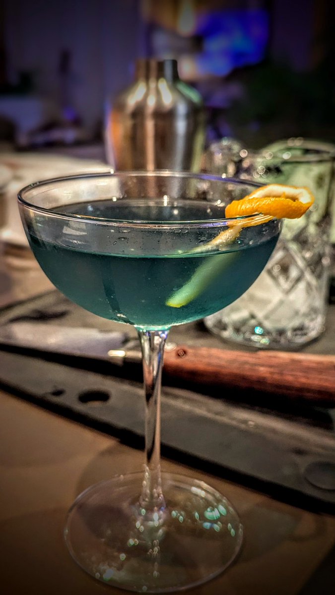 Blue Steel. 1.5oz Gin, 1 oz creme de Violette, 1/2 oz lemon juice , dash if orange bitters, shaken and strained
