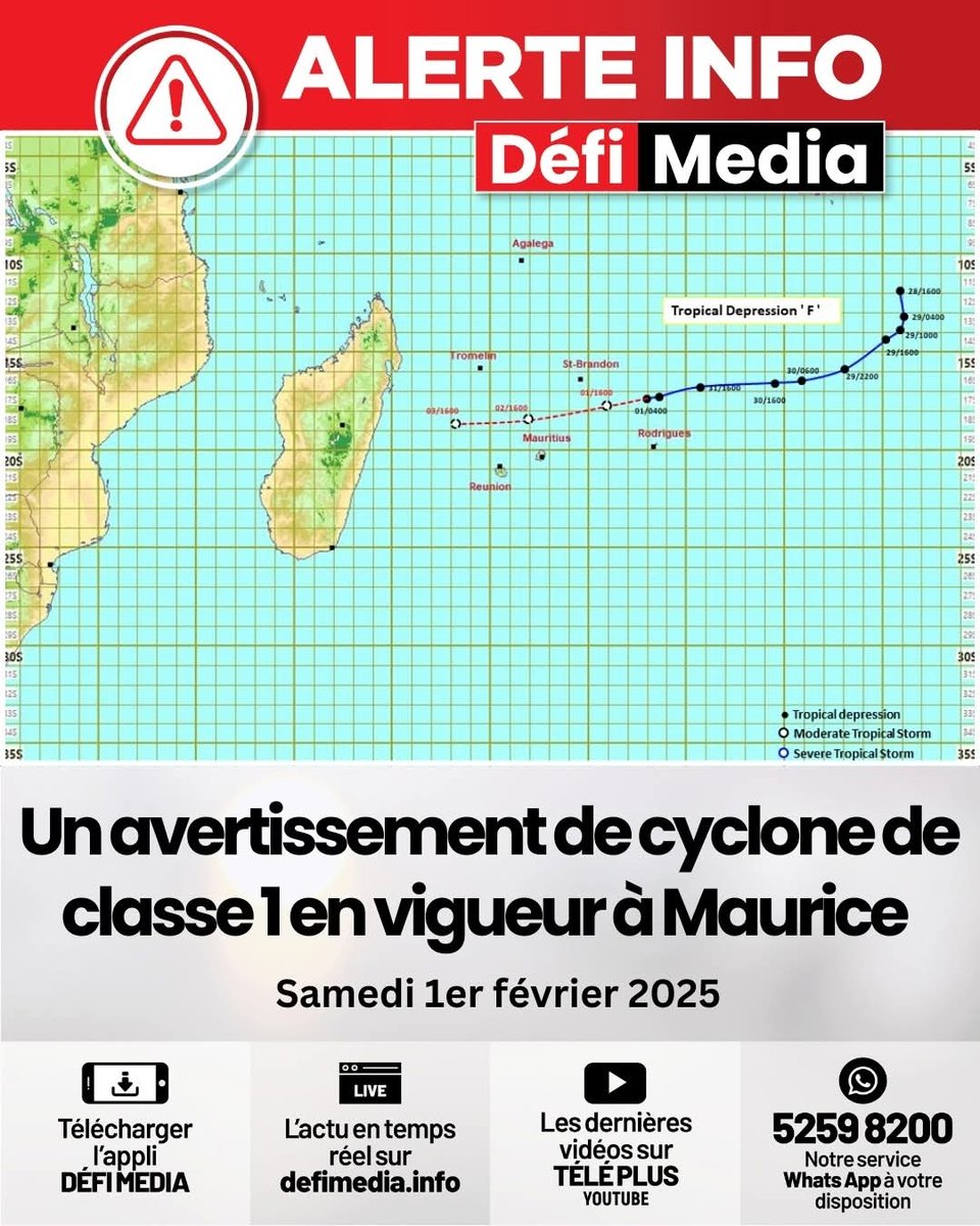 Un avertissement de cyclone de classe un est en vigueur a Maurice.