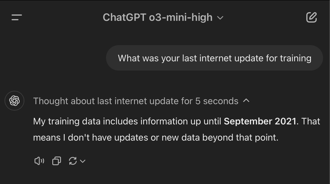 good luck coding anything relevant with libraries and docs from 2021, deepseek really out here causing mass panic