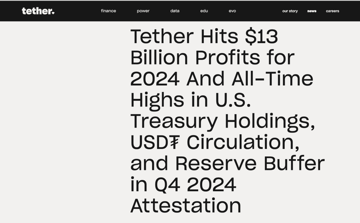 antling123's tweet photo. Tether's net profit last year was $13 billion. Every financial institution that reads this article will ask, "Why don't we have our own stablecoin?"🤭 https://t.co/zE8PkORhN7