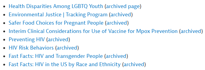 The following pages have been removed from the CDC website. This used to be known as censorship. Not sure what the new word is.