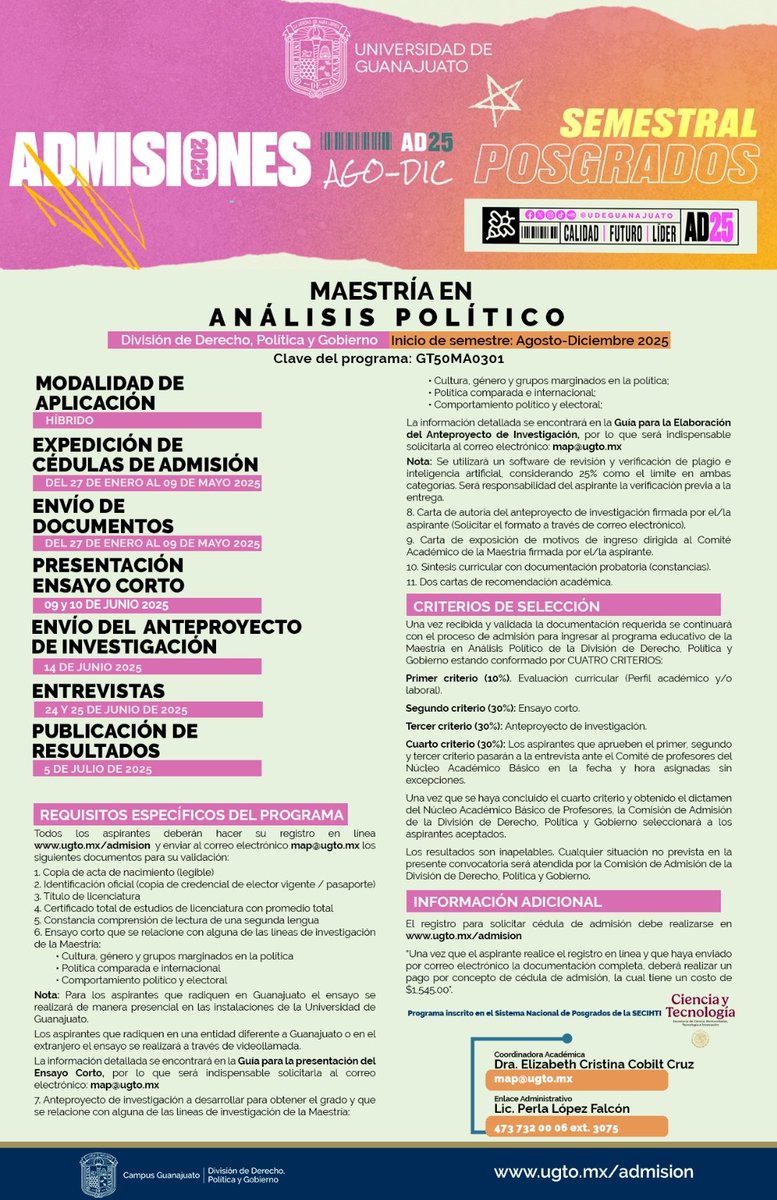 Carlos Adrian J (@carlosadrianj) on Twitter photo Ya salió la convocatoria para la Maestría en Análisis Político de la <a href="/UdeGuanajuato/">Universidad de Guanajuato</a>
Informes: map@ugto.mx Ya salió la convocatoria para la Maestría en Análisis Político de la <a href="/UdeGuanajuato/">Universidad de Guanajuato</a>
Informes: map@ugto.mx