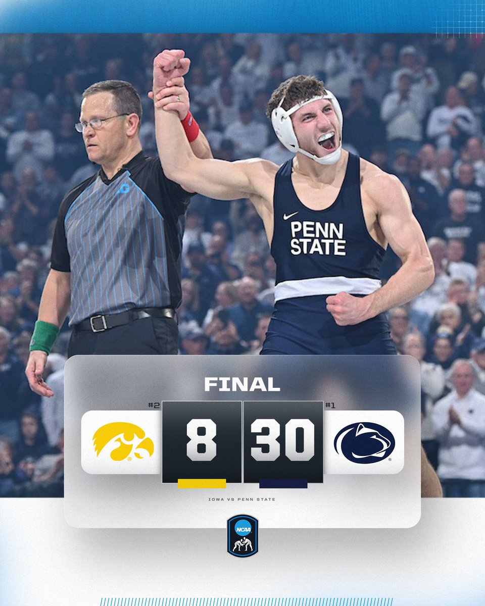 NUMBER ONE FOR A REASON 😤😤

No. 1 <a href="/pennstateWREST/">Penn State WRESTLING</a> defeats No. 2 Iowa, 30-8. 

#NCAAWrestling