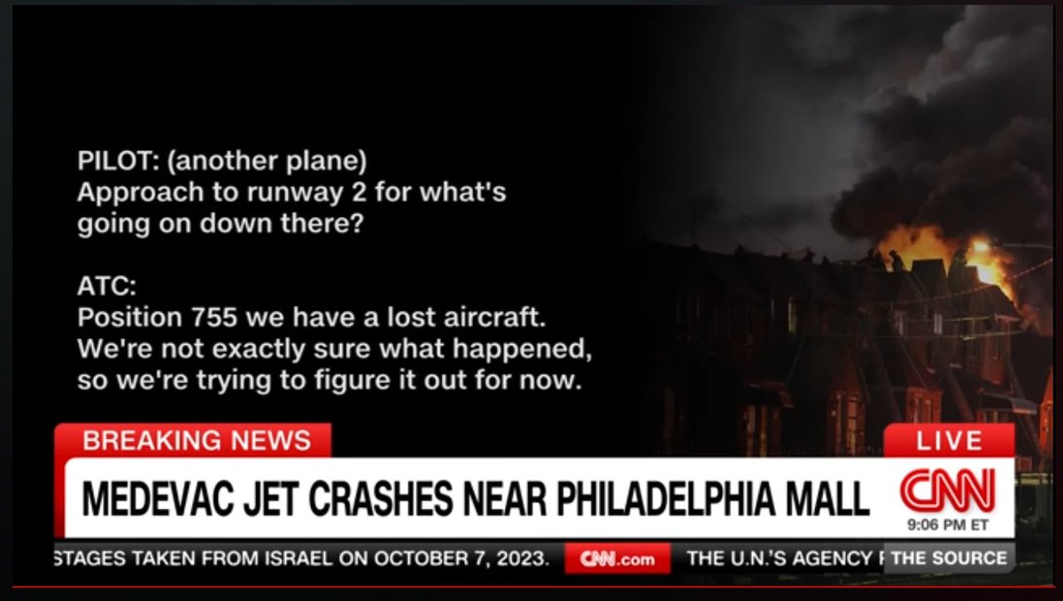 viksra's tweet photo. @petemuntean CNN's transcript is VERY careless - pilot said "Runway two four", there is no "Runway 2" at KPNE. Also, there's no aircraft with a callsign "Position 755". There was an inbound "ExecJet 765" (EJA765 / N765QS) which made a turn away from runway at 23:09Z. https://t.co/E8chN0fbzv