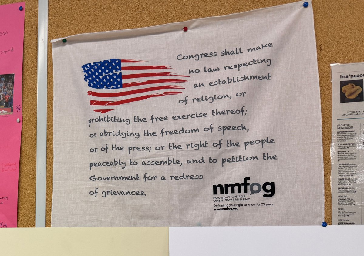 Thank you to Highland High School for displaying the First Amendment in their “NewsZroom."
The president of our board of directors spotted it while judging last weekend's NMAA Scholastic Publications Competition for high school journalists at the school.