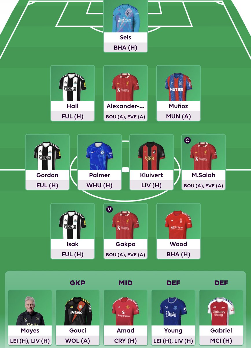 gw24 troops, please Gakpo punish the sellers 

💌: 62k ovr
💌: AM - Moyesiah 
🫡: Salah (i’ll lose rank anyways)
™️: Elanga ➡️ Kluivert
🏦: £107.5m🥱
