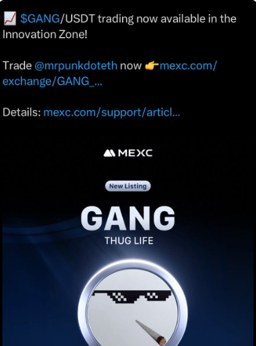 fateiscrypto03's tweet photo. Love him or hate him @mrpunkdoteth is not even close to giving up!

@MEXC_Official announced the listing!

$GANG will spread the #ThugLife 
https://t.co/UdU8MVq8V4 https://t.co/bvwz0jbbHA