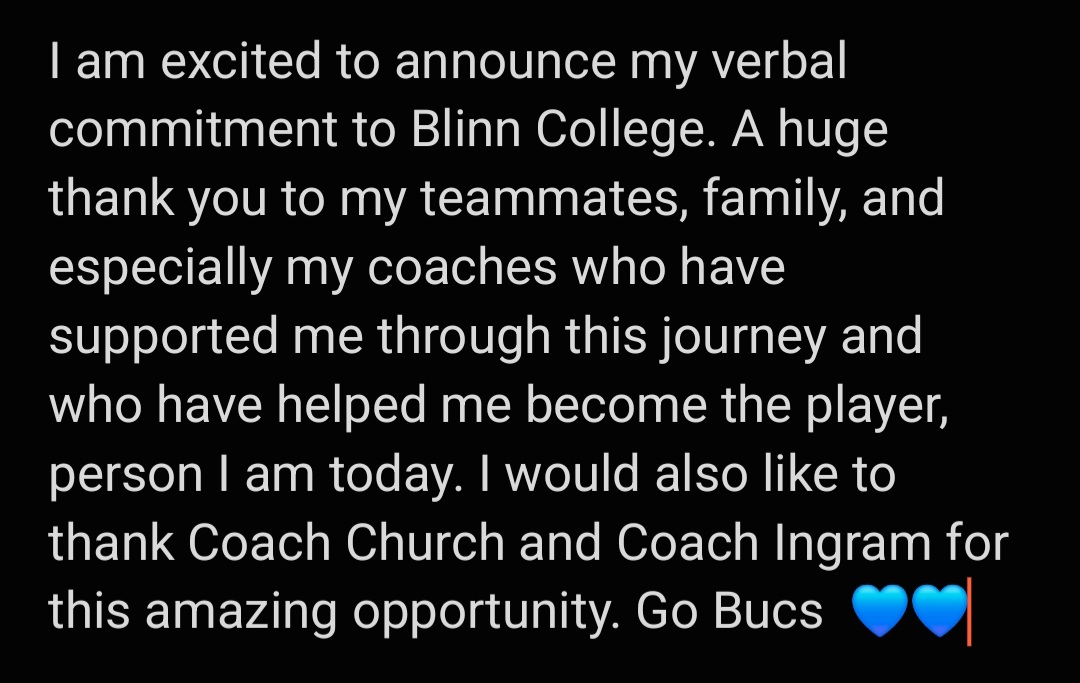 Excited to verbally commit to Blinn College. Proud to be a future Buccaneer 💙💙
<a href="/BlinnSoftball/">Blinn College Softball</a> 
<a href="/CoachChurchie/">Rick Church</a>  
<a href="/FVFusion2008/">@FraserValleyFusion2008</a>