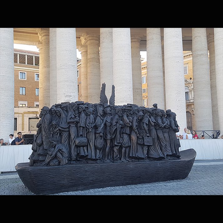 NBS_Herts's tweet photo. Day 3 in Rome 🇻🇦 Standing beside ‘Angels Unawares’ in St. Peter’s Square—a powerful sculpture of 140 migrants &amp; refugees, inspired by Hebrews 13:2. A poignant reminder of the struggles faced by so many in our world today. #NBSPilgrimage #PilgrimsOfHope #AngelsUnawares https://t.co/eGIPZfnUUi