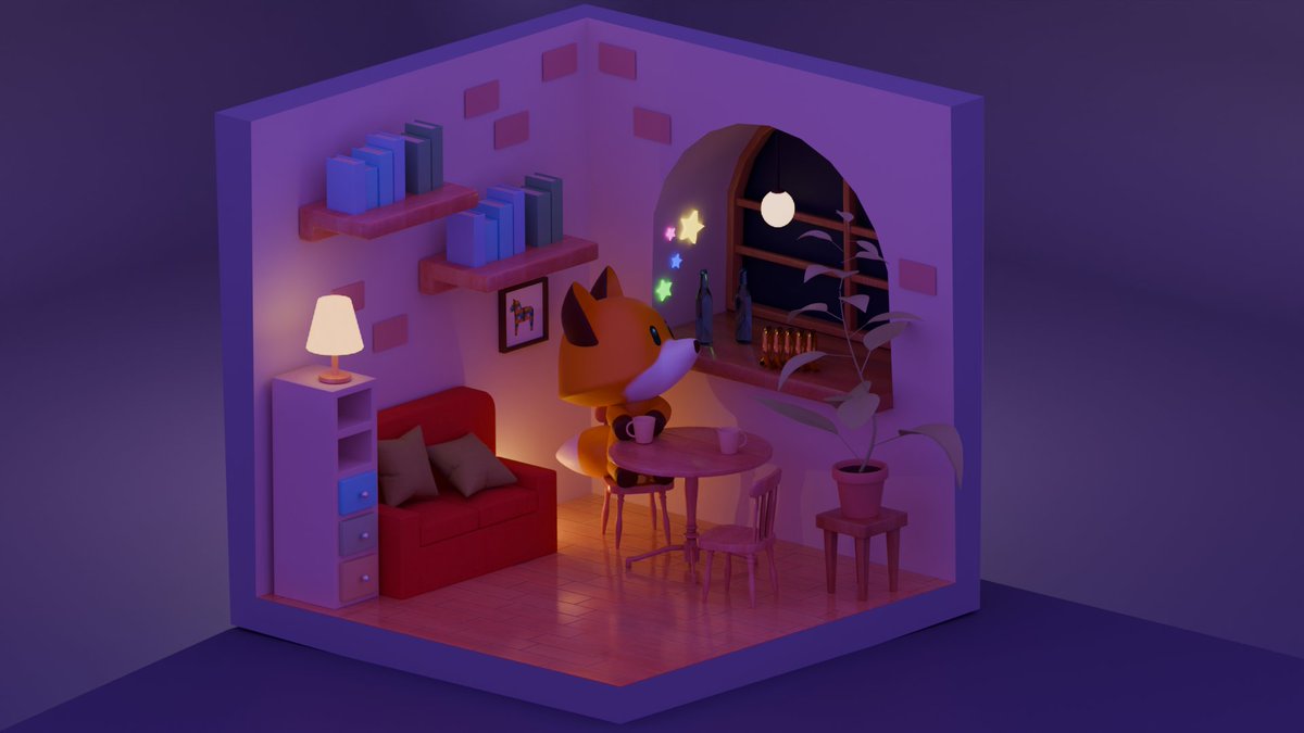 api3Dmodeling's tweet image. きつねの部屋が完成〜!かわいい!😊✌️
『はじめての3Dモデリング Blender3 超入門』 を見ながら作りました!📚すごく楽しかったです!
#Blender
#Blender初心者
#b3d