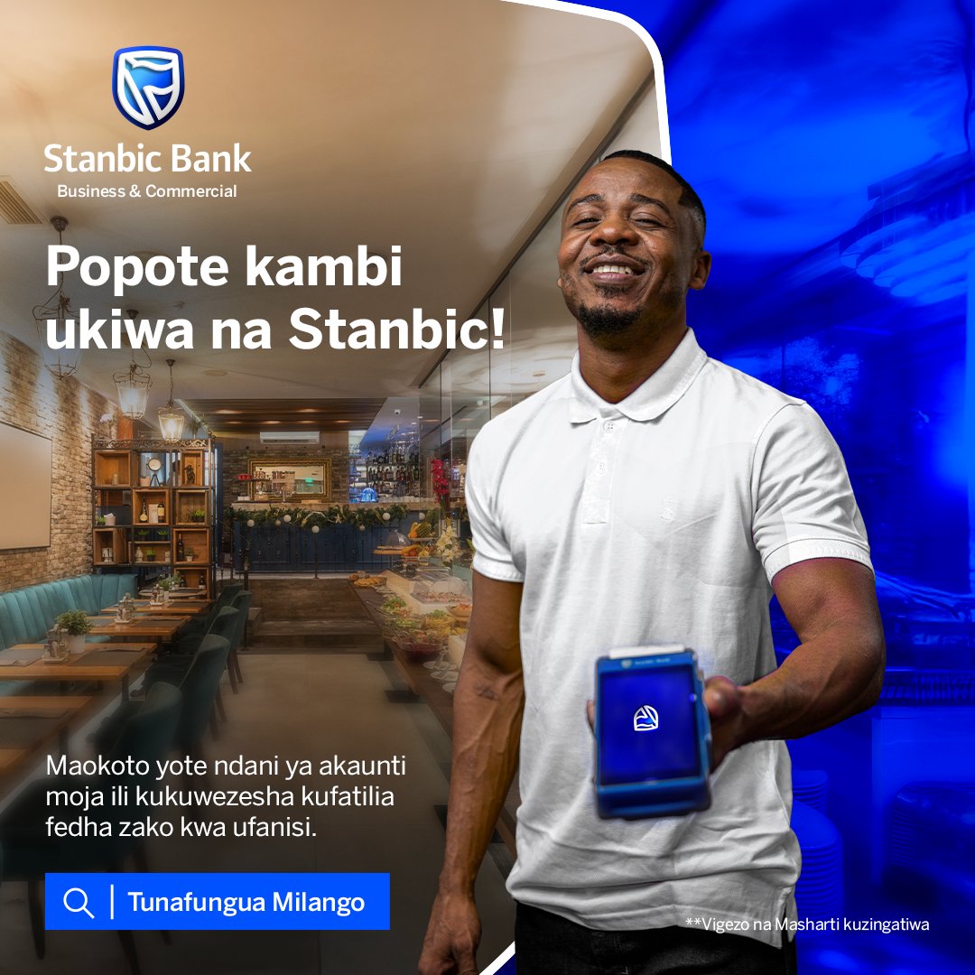 Tupo sambamba na biashara yako popote ulipo. Tunakurahisishia kupokea malipo na miamala kupitia njia zetu nyingi zinazowezesha malipo haya kwenda moja kwa moja kwenye account yako ya Stanbic. Nia yetu ni kukuwezesha kufatilia maokoto yako kwa ufanisi na kwa njia salama. Wasiliana
