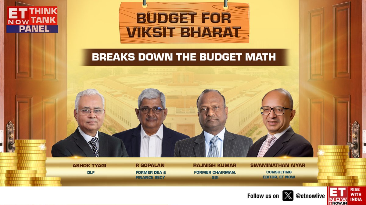 ETNOWlive's tweet photo. #Budget2025 | ET NOW's Think Tank Panel decodes the fineprint of the Union Budget!  

Don't miss the top-notch analysis and insights by the most experienced panel from the field of business and economics   

Tune in to ET NOW📝

@swaminomics  #RGopalan #RajnishKumar #AshokTyagi #BudgetForViksitBharat #BudgetWithETNOW