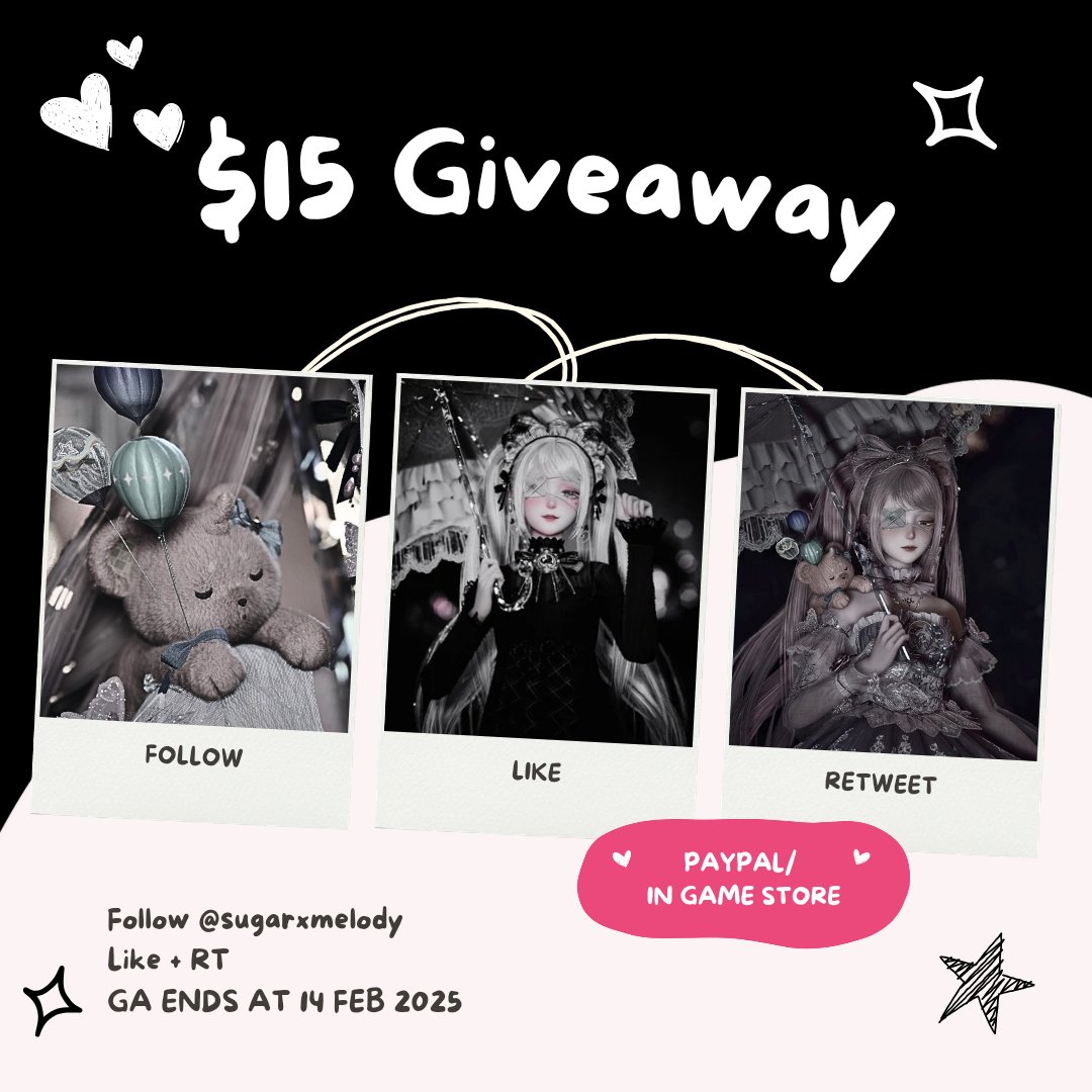sugarxmelody's tweet photo. I'm doing my second round of GA as promised.

I will choose 1 winner to get $15 (Paypal or stuff from Infinity Nikki cash shop)

Anyone can join!

RULES:
Simply
♡FOLLOW ME
♡ LIKES
♡ RT this post

GA ENDS 14 Feb 2025
Read more bellow ↓↓

#infinitynikkitwt
#InfinityNikki https://t.co/rnAQkboteE