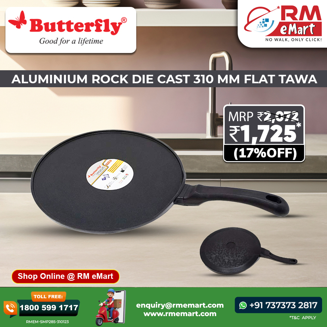 rmmartofficial's tweet image. Butterfly Aluminium Rock Die Cast 310 mm Flat Tawa 🍳

💰 ₹1,725 (₹2,072 - 17% OFF)

🛒 Shop now at RM eMart for the best deals!

#ButterflyTawa #NonStickCookware #KitchenEssentials #RMEMart #BestDeals