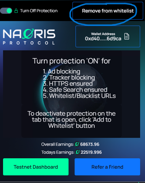 chanhdoro's tweet photo. ✨Thông tin thêm về kèo #NAORIS Protocol
♻️Mọi người đều có thể tham gia chứ thực tế không cần mail hay role, tuy nhiên Early user chắc sau sẽ có thưởng thêm hay có boost. Anh em nên tạo ví Naoris mới để tham gia cho an toàn, không cần import ví metamask làm Galxe.
♻️Hiện tại task connect X đã làm mượt, anh em hoàn thành luôn để end phần cài đặt. Tuy nhiên sau khi cài đặt thành công node thì nhiều trang truy cập sẽ bị block, anh em vào node bật Add to whitelist lên như dưới hình rồi f5 lại trang thì sẽ truy cập oki.
♻️Hiện dashboard đang hiện my node là 0 và trạng thái not connected nhưng point vẫn nhảy là được, chắc đang lag và lỗi thôi.
♻️Theo thông báo trước đây thì @NaorisProtocol sẽ TGE sau khi end Epoch 1. Anh em có thêm thông tin và cách treo tối ưu thì cmt hỗ trợ giúp mình.