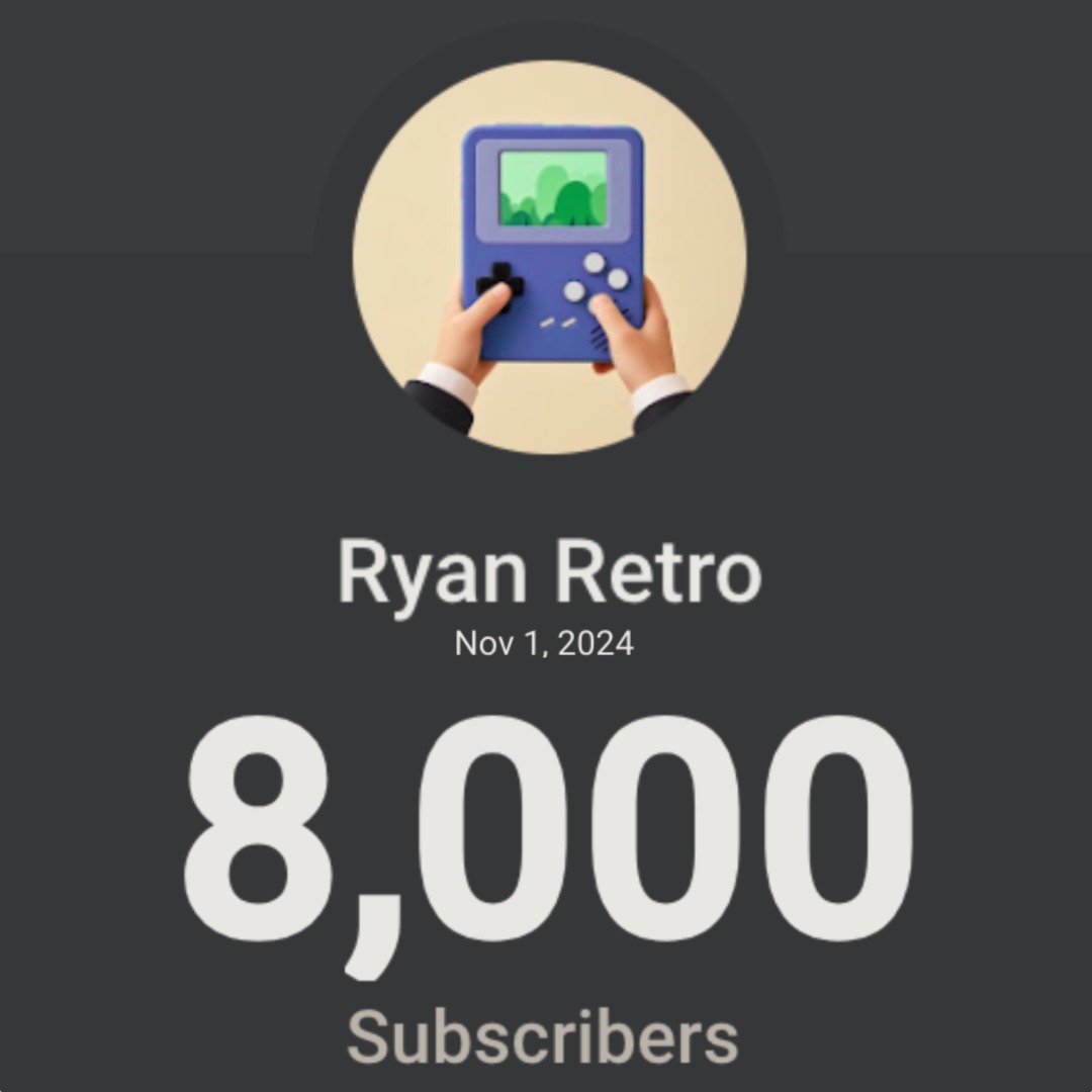 RyanRetroYT's tweet photo. Today marks 3 months of the Ryan Retro channel! Also today we hit 8,000 subscribers! 

When I started the channel November 1st, I didn’t expect I’d have even 1,000 subscribers after 3 months, let alone 8,000! I really want to say thank you to everyone who has watched the videos… https://t.co/Xl07zMuAdB