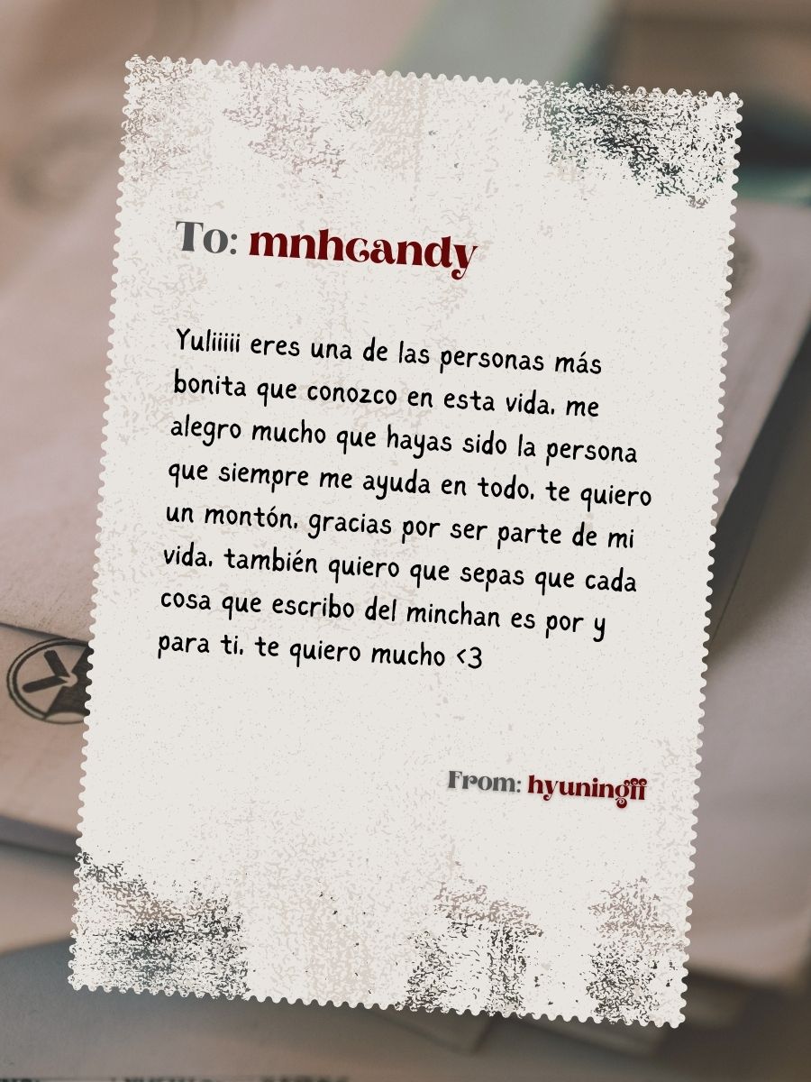 MinChanMuse's tweet photo. Love mail for @mnhcandy #325mails 🐰🐺

You’ve received a love mail and a song recommendation from @hyuningff ❤️

🔗https://t.co/lIapYorf15

💘Drop your messages here: https://t.co/h1N35lQa1Y https://t.co/QBzzkoLepA