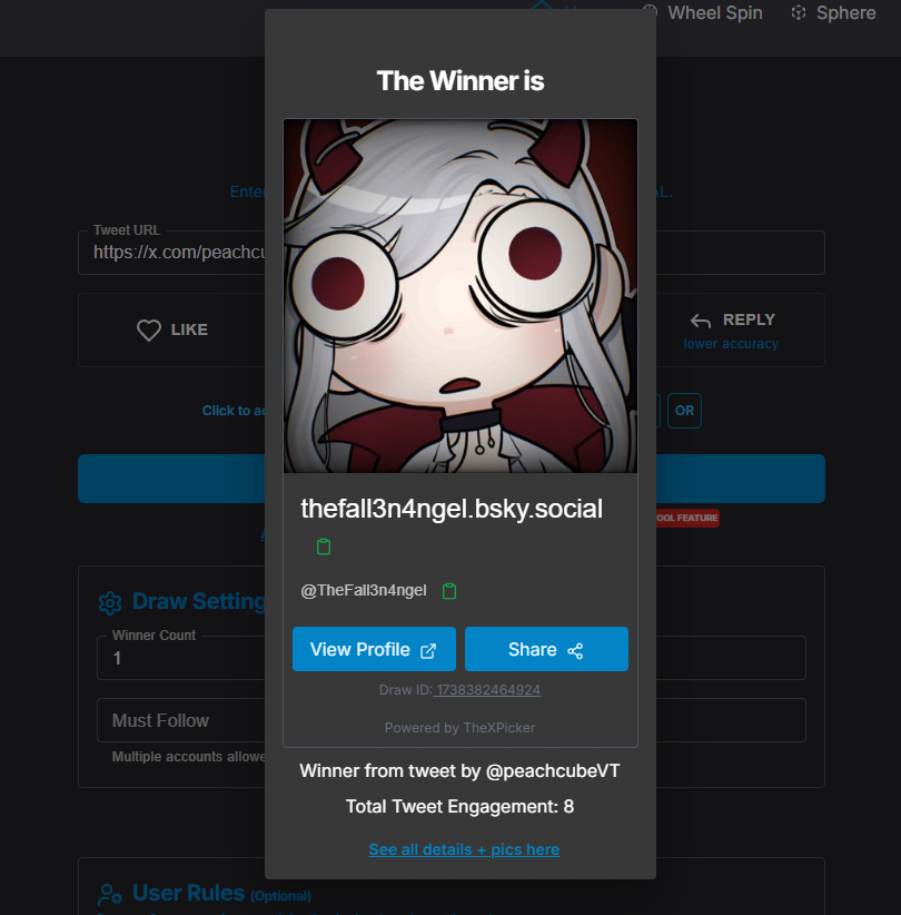 peachcubeVT's tweet photo. Congrats to @TheFall3n4ngel for winning the X/twitter side of the January raffle! :3c

Keep your eyes peeled for next month's raffle soon! 🩷 https://t.co/jOlGIxkqfC