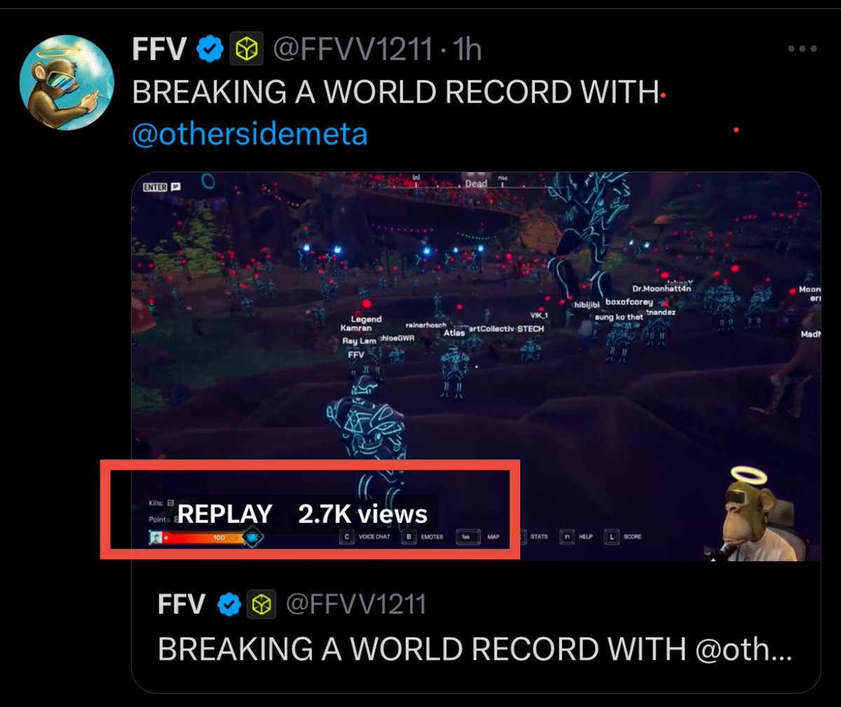 FFV (@ffvv1211) on Twitter photo 2.7K views on my FIRST web3 gaming stream, thank you guys for watching means the worldโ
The <a href="/OthersideMeta/">Othersidemeta</a> experience was absolutely amazing
Huge shout out to <a href="/CryptoGarga/">Garga.eth (Greg Solano)</a>, <a href="/_PPMan_/">PPMan ๐ฆ</a> & team for creating yet another unforgettable experience๐ฅ๐ฎ 2.7K views on my FIRST web3 gaming stream, thank you guys for watching means the worldโ
The <a href="/OthersideMeta/">Othersidemeta</a> experience was absolutely amazing
Huge shout out to <a href="/CryptoGarga/">Garga.eth (Greg Solano)</a>, <a href="/_PPMan_/">PPMan ๐ฆ</a> & team for creating yet another unforgettable experience๐ฅ๐ฎ