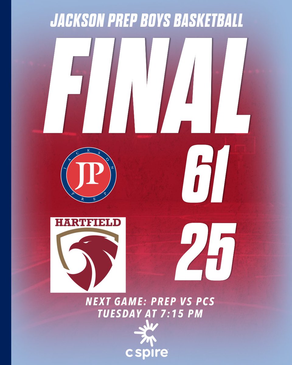🔵 Prep: 61 (21-5, 6-2)
⚪️ Hartfield: 25

🔥 The Patriots hold the Hawks to 9 points in the first half en route to a dominant victory! 

📅 Next Game: Tuesday vs PCS 

#PrepFamily