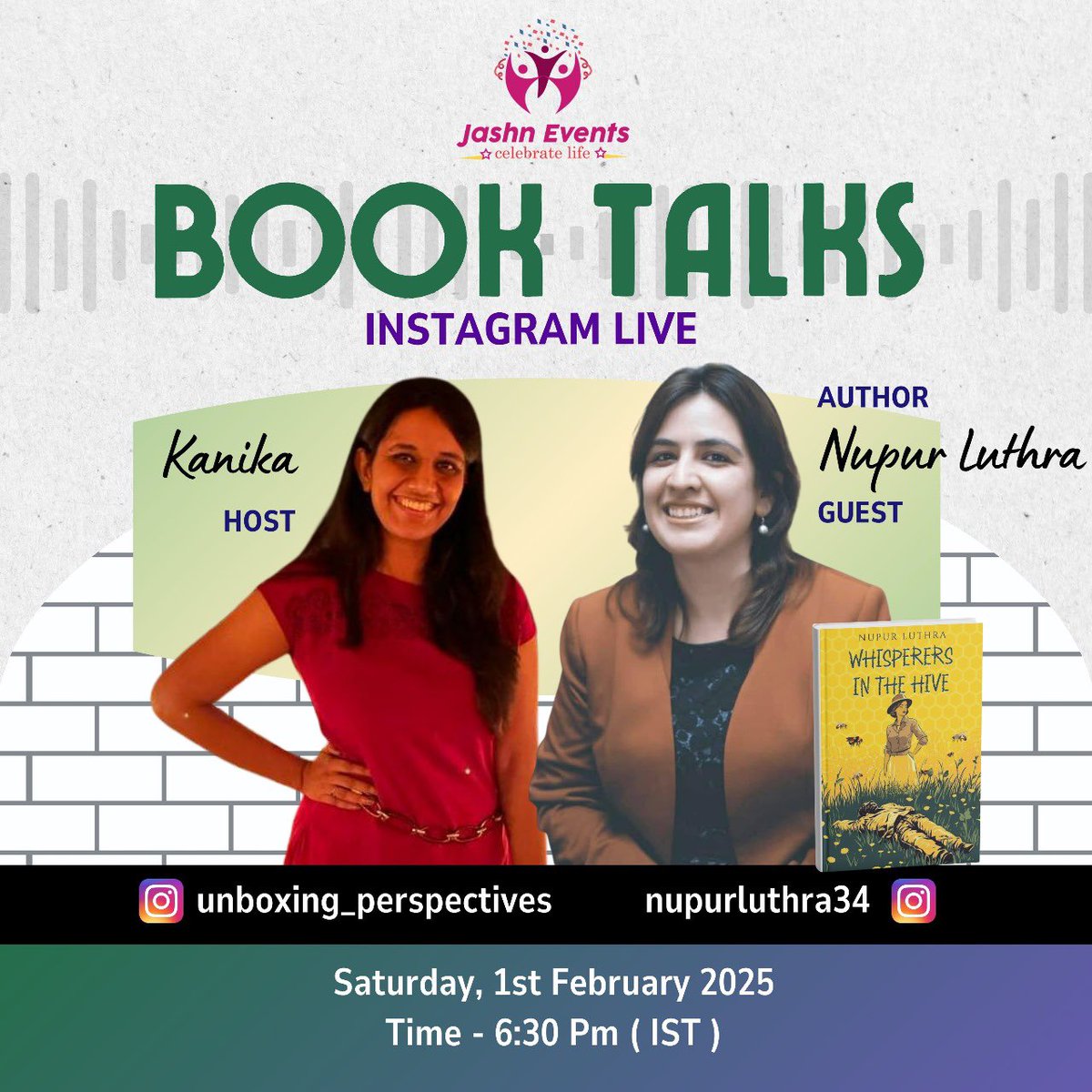 nupur_luthra's tweet image. Do join in!! Listen to me on talk about my latest book and a lot more! #booktalks #whisperersinthehive #instagramlive