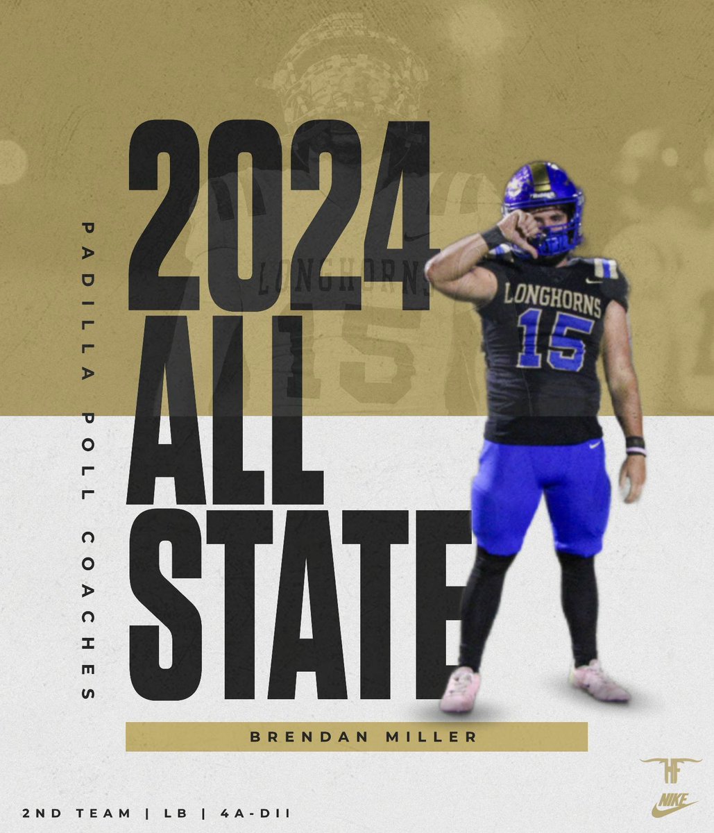 Congratulations to Maddox Huber, CJ Larnette, and Brendan Miller on being named to the 2024 Padilla Poll Coaches 4A-DII All State Football Team!

2nd Team 
Offense 
Maddox Huber - OL

2nd Team 
Defense
CJ Larnette - DB
Brendan Miller - LB
#txhsfb
<a href="/CedricLarnette/">CJ Larnette</a> <a href="/Miller_Time_12/">Brendan Miller</a>