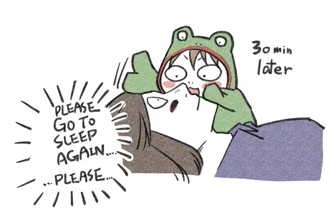 @Oximoronart Lots of exercise, lots of milk, reading picture books, singing lullabies.
Sometimes these work, but sometimes they don't work at all. 