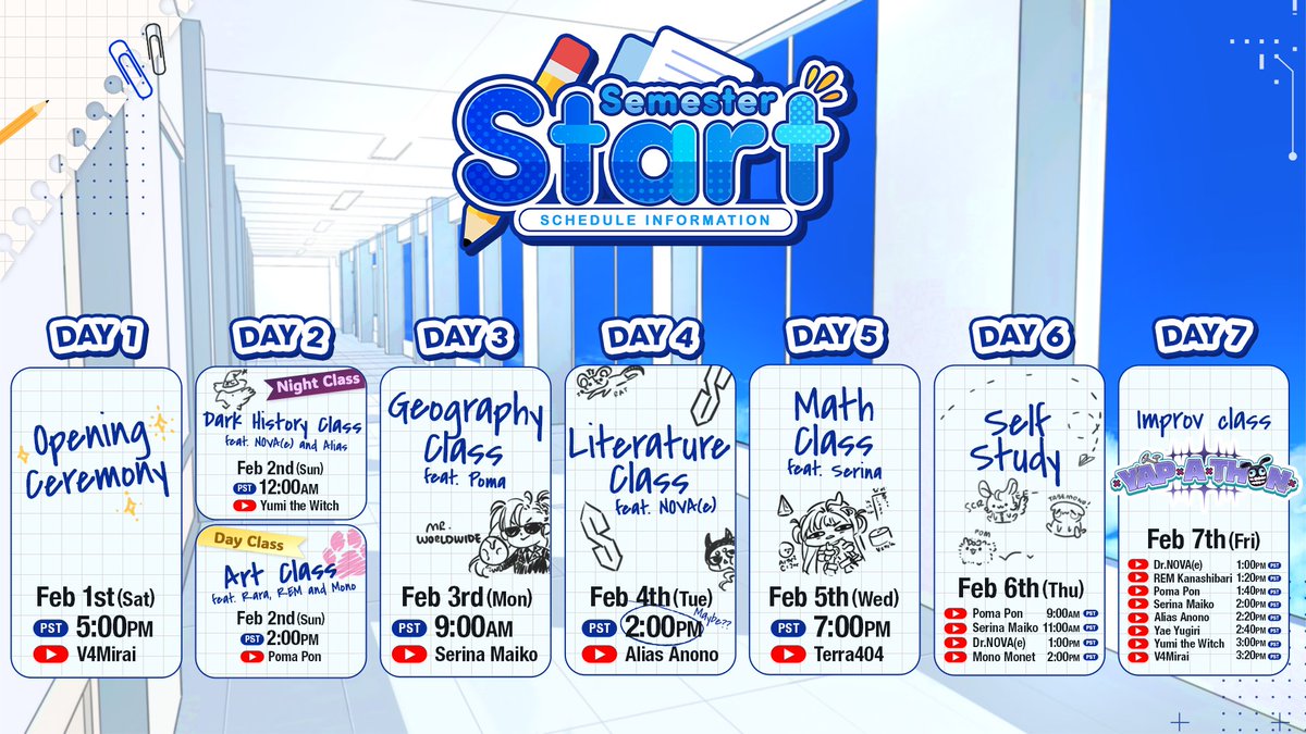 V4Mirai's tweet photo. 【 Semester Start | V4Mirai 】
At Mirai Magical School, there's something for everyone! Join us for art, geography, literature, and more! 📚 Make sure to study hard, as Dr. NOVA(e) will be testing everyone's presentation skills at the end of the week.
#V4SemesterStart https://t.co/juiuZZGV0p