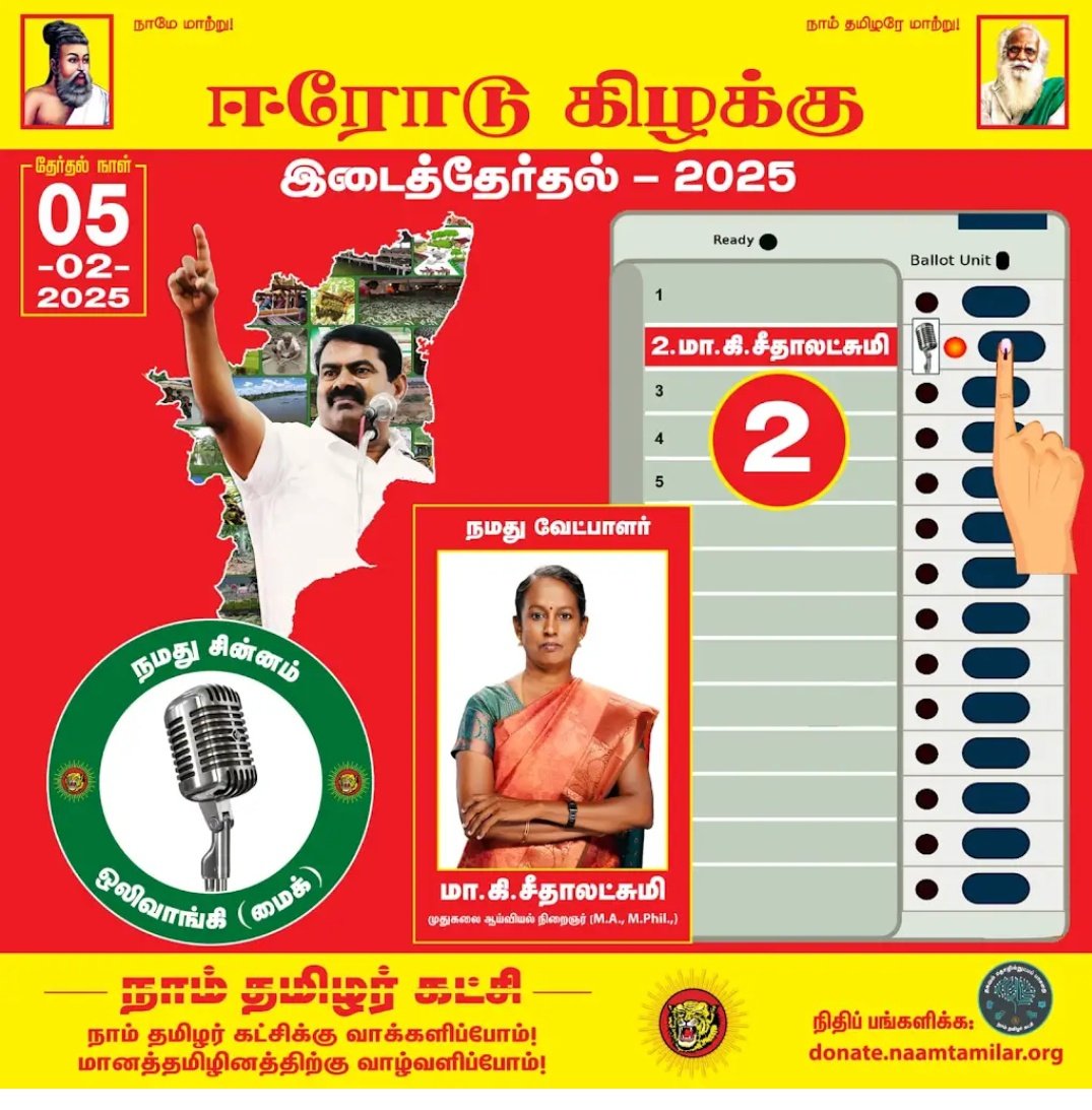 NTK_Gingee's tweet photo. ஈரோடு கிழக்கு சட்டமன்ற தொகுதி
வேட்பாளர்- மா.கி.சீதாலட்சுமி
சின்னம்- ஒலிவாங்கி (மைக்🎙🎙)
#சீமானின்_சின்னம்_ஒலிவாங்கி
வாக்களிப்பீர் மைக் சின்னத்தில்
#VoteForMike
#மைக்
#வரிசை_எண்_2
#Seeman4TN #NTK4TN
#NTKCandidates4FundamentalChange https://t.co/LTU8wHdEDT