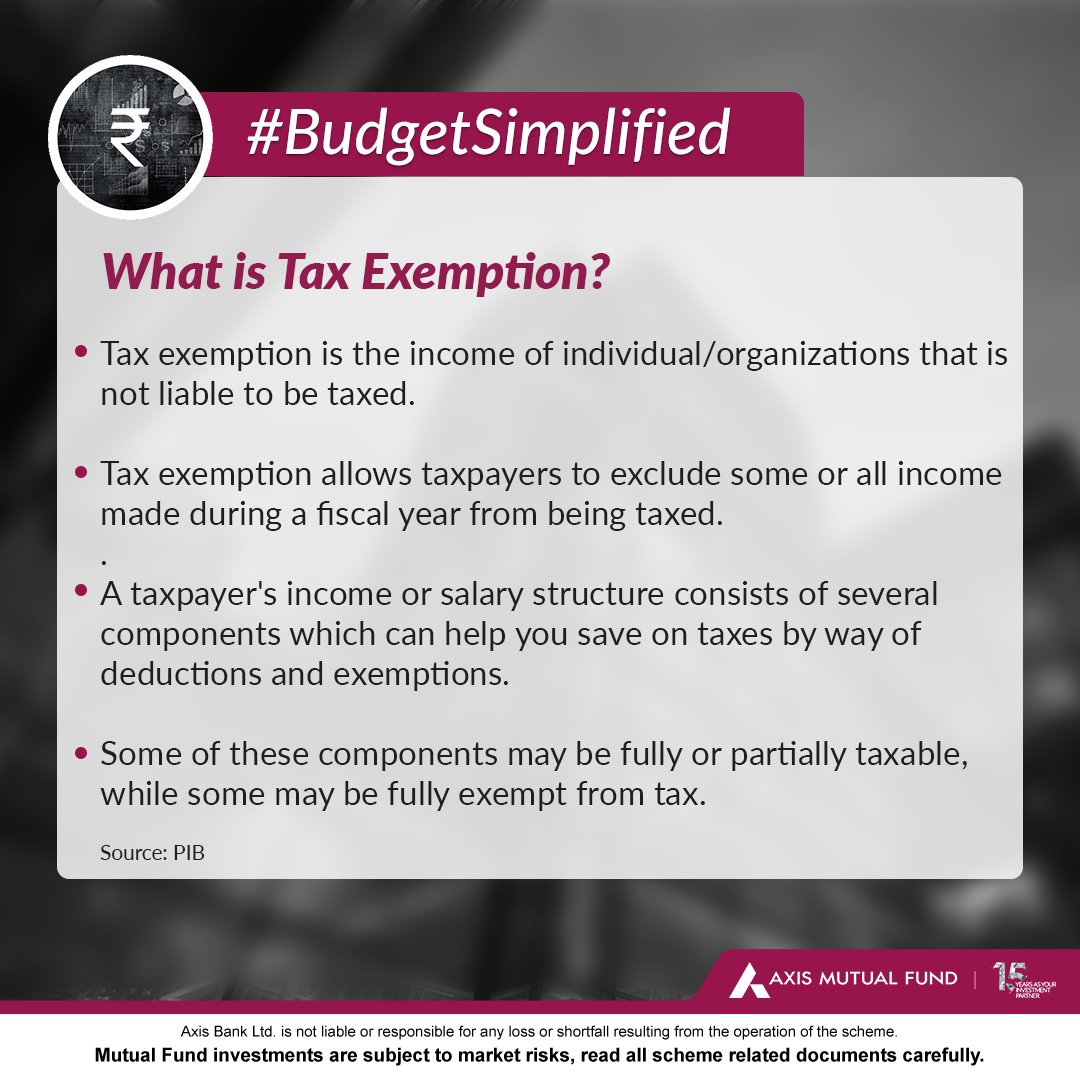 AxisMutualFund's tweet photo. Tax exemptions reduce the taxable income of individuals and organizations. Understanding these exemptions is crucial for tax planning and maximizing your savings. Stay tuned for more updates on the Union Budget 2025.
#BudgetSimplified #TaxExemption #UnionBudget2025 https://t.co/MSTzwLMFK5