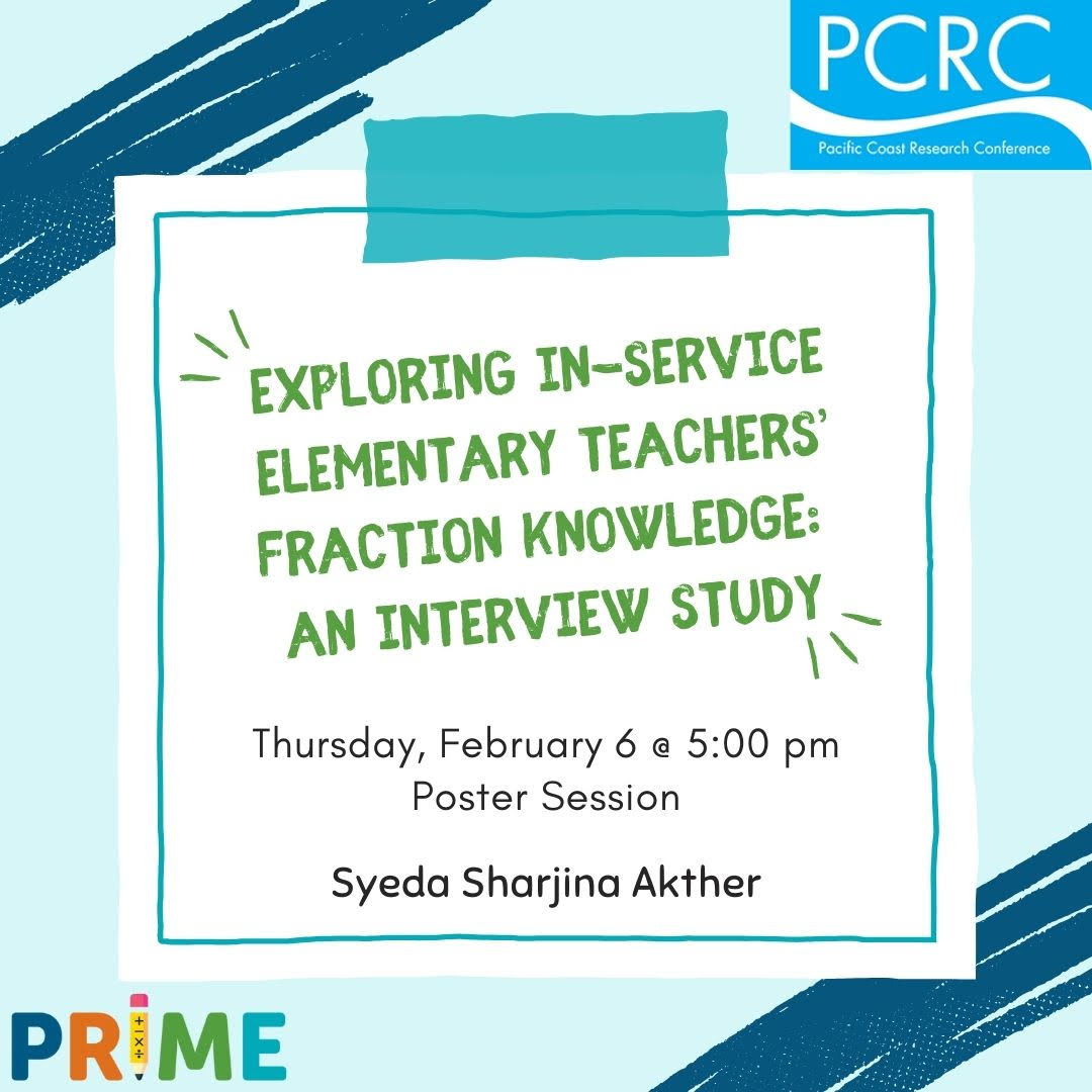 Come and chat with me at #PCRC about teachers' fraction knowledge. On Thursday at 5 pm. #SPED #Math #PRIME