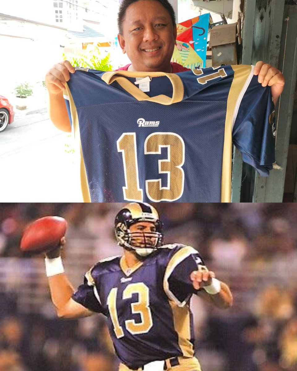 Chanon_Fenix's tweet photo. My childhood dream come true. I have Kurt Warner's NFL Jersey. @kurt13warner you always be my hero. https://t.co/aiVpiuKsOG