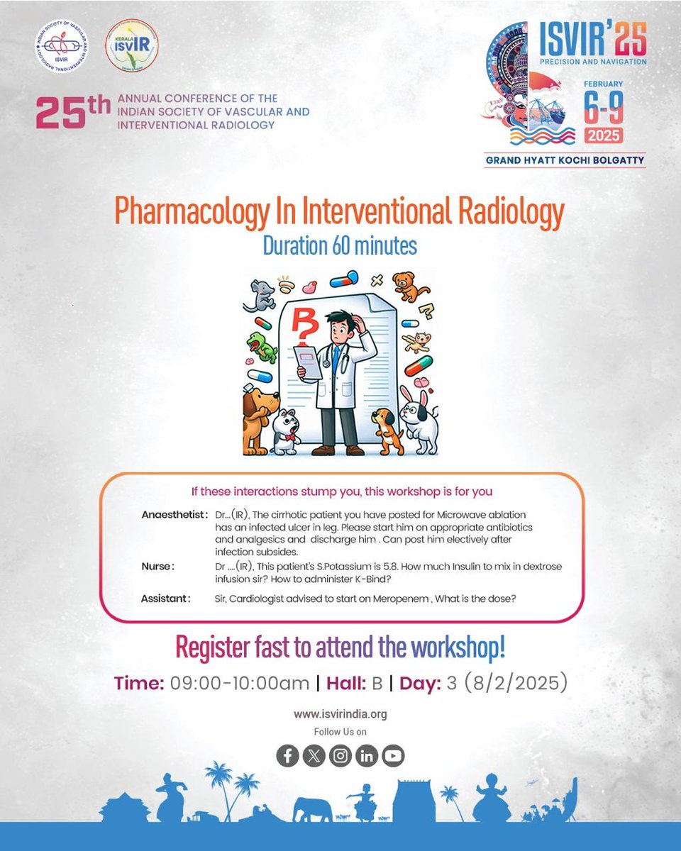 Pharmacology in Interventional Radiology: Demystified
Struggling with drug interactions in IR? This 60-minute workshop at ISVIR 2025 will clear up the confusion.

Visit our website to know more :  isvirindia.org/ISVIR2025
#ISVIR2025 #PharmacologyInIR #InterventionalRadiology