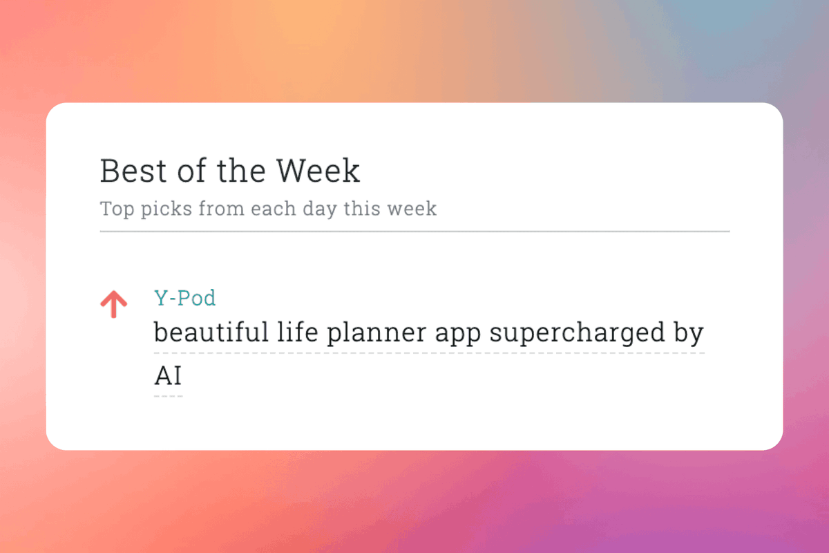 YgeeEsteban's tweet image. Y-Pod just got "Best of the Week" at 10words.io 🥳
Cheers to more wins in the future!!! 🥂
#ypod #buildinpublic #ios #ai