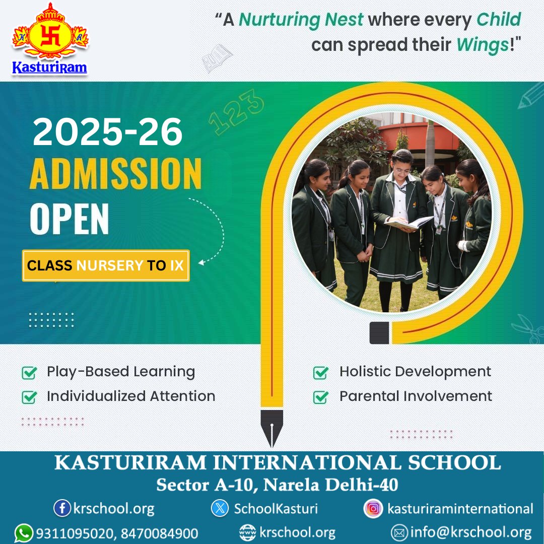 SchoolKasturi's tweet photo. 🎉 Admissions Open 2025-26! 🌟

📞 Call us at +91 8470084900/9311095020
🌐 Visit: https://t.co/GgY73uZUtD

#AdmissionsOpen #CBSESchool #FutureLeaders #BestEducation #Admissions2025 #CBSESchool #KRIS #QualityEducation #FutureReady #admissionopen #admission #education #admissions https://t.co/X0sV3Pj0Zb