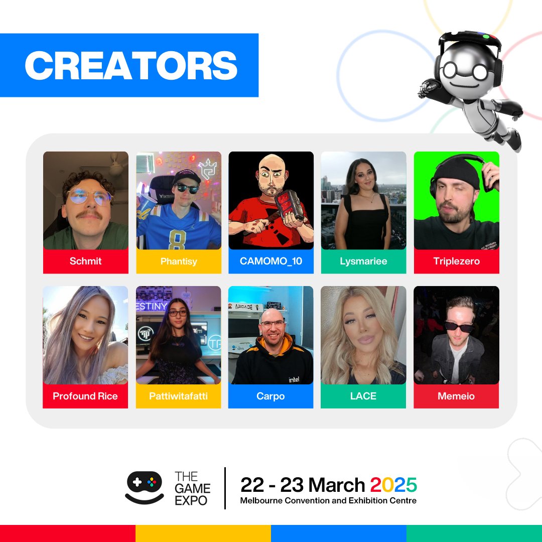 TheGameExpo - TGX (@thegameexpo) on Twitter photo Welcome to these incredible content creators! We are so lucky to have them join us for #TheGameExpo 2025! 🤗
<a href="/justschmit/">Schmit</a> <a href="/Phantisy_/">Phantisy</a> <a href="/CAMOMO_10/">CAMOMO_10</a> @lysmarieetv <a href="/triplezerotv/">triplezero</a> <a href="/Profound_Rice/">Profound Rice</a> <a href="/pattiwitafatti/">Pattiwitafatti</a> <a href="/Carpo_31/">Carpo</a> <a href="/laceysomerville/">LACE</a> <a href="/MemeioYT/">Memeio</a> Welcome to these incredible content creators! We are so lucky to have them join us for #TheGameExpo 2025! 🤗
<a href="/justschmit/">Schmit</a> <a href="/Phantisy_/">Phantisy</a> <a href="/CAMOMO_10/">CAMOMO_10</a> @lysmarieetv <a href="/triplezerotv/">triplezero</a> <a href="/Profound_Rice/">Profound Rice</a> <a href="/pattiwitafatti/">Pattiwitafatti</a> <a href="/Carpo_31/">Carpo</a> <a href="/laceysomerville/">LACE</a> <a href="/MemeioYT/">Memeio</a>